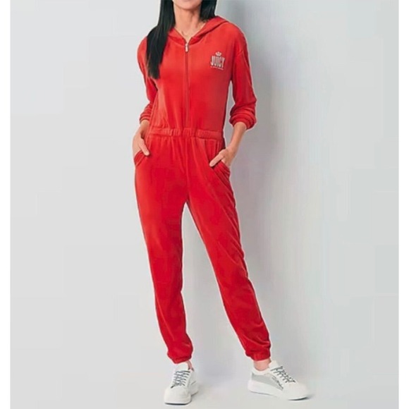 Juicy Couture Pants - Juicy By Juicy Couture Long Sleeve Red Velour‎ Jumpsuit Size Small NWT Y2K 90s